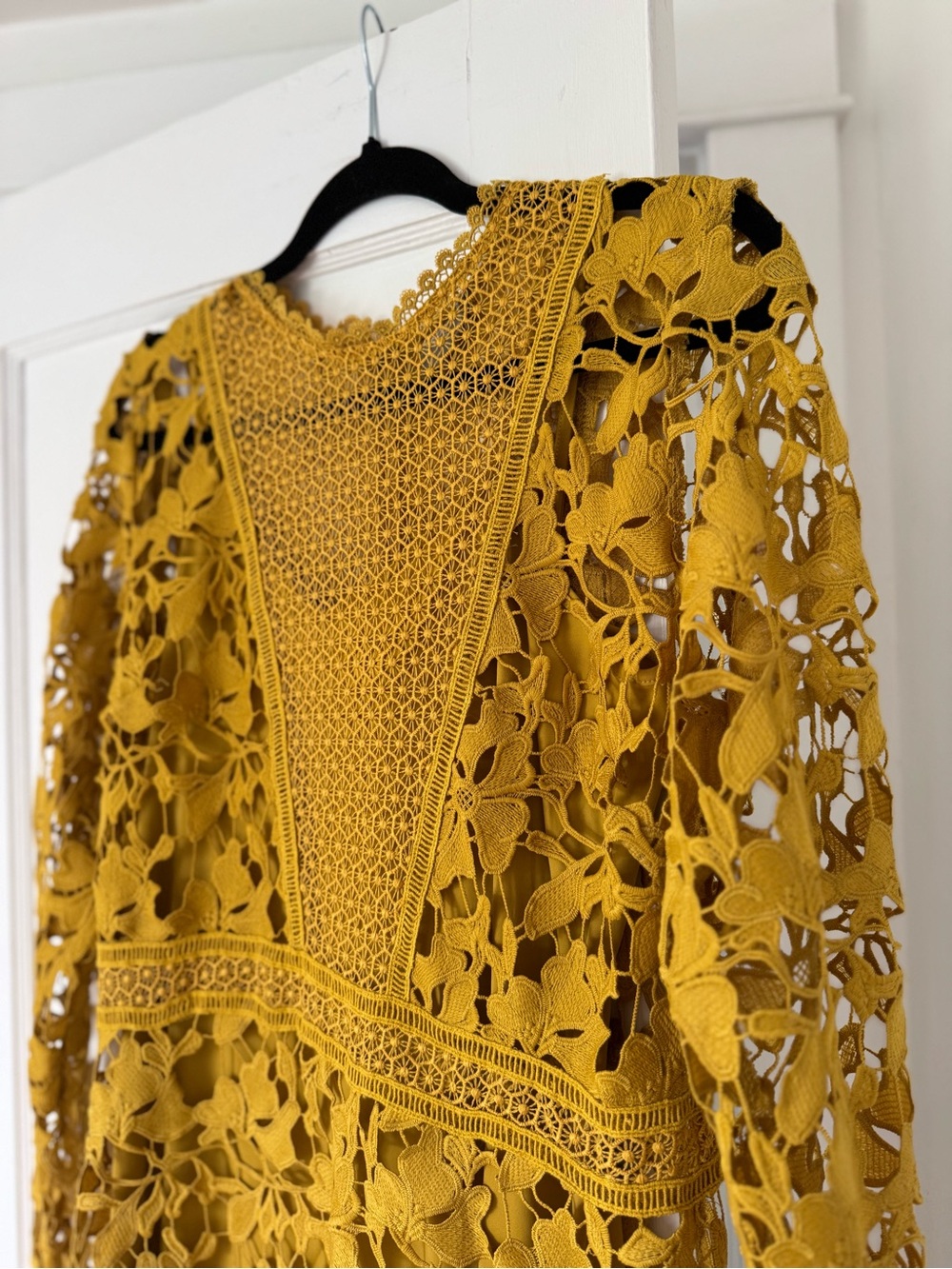 ASOS Mustard Lace Long Sleeve Panelled Dress - Picture 4 of 12